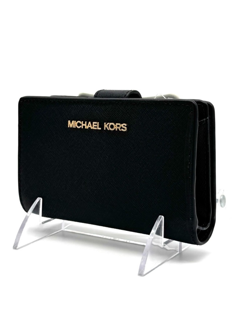 Michael Kors Medium Bifold Zip Chain Wallet Black/Gold